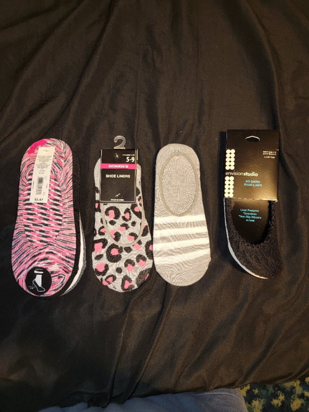 9 Pairs No Show Sock Liners Animal Lace Black White Gray 5-9 Envision Studio
